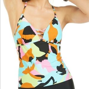 HULA Honey Junior’s Aqua Camo Tankini Swim Top